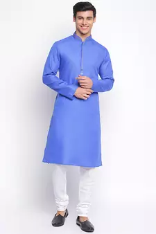 Ink Blue plain Pattern Straight men kurta