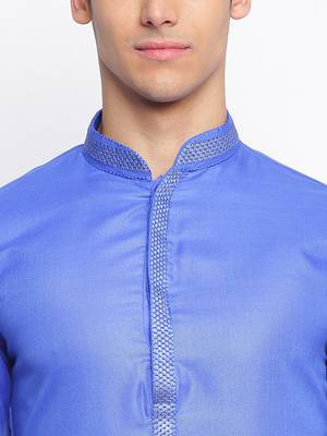 Ink Blue plain Pattern Straight men kurta 6
