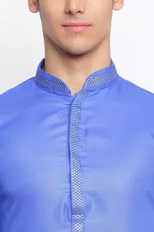 Ink Blue plain Pattern Straight men kurta