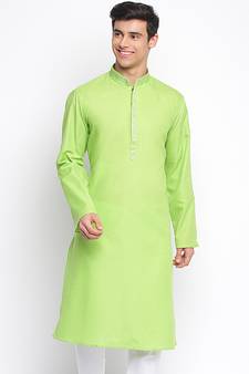 Light Green plain Pattern Straight men kurta
