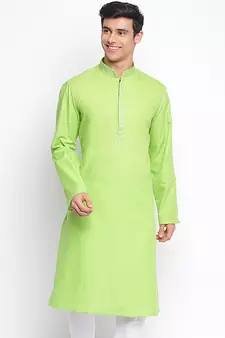 Light Green plain Pattern Straight men kurta