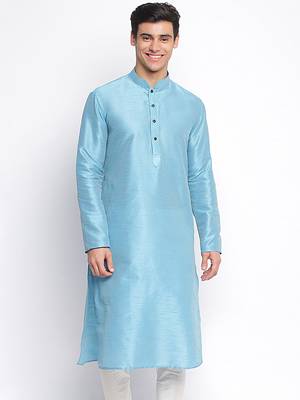 Maya Blue plain Pattern Straight men kurta 1