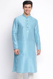 Maya Blue plain Pattern Straight men kurta