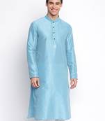 Maya Blue plain Pattern Straight men kurta