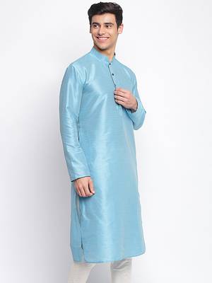 Maya Blue plain Pattern Straight men kurta 4