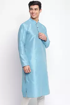 Maya Blue plain Pattern Straight men kurta