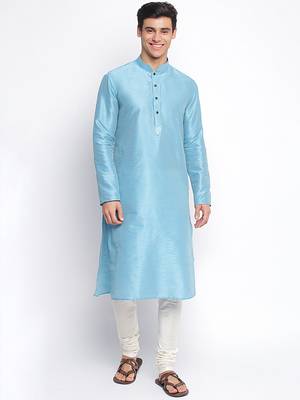 Maya Blue plain Pattern Straight men kurta 5