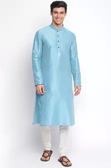 Maya Blue plain Pattern Straight men kurta