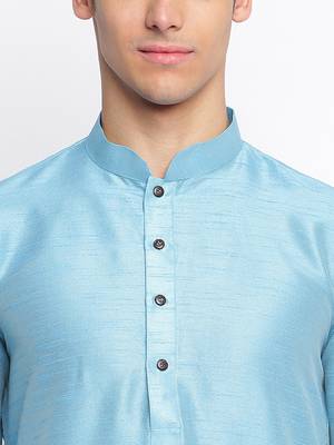 Maya Blue plain Pattern Straight men kurta 6