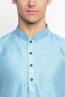 Maya Blue plain Pattern Straight men kurta