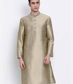 Khaki plain Pattern Straight men kurta