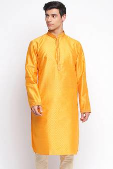 Orange Woven Pattern Straight men kurta