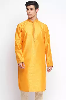 Orange Woven Pattern Straight men kurta