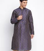 Deep Blue Woven Pattern Straight men kurta