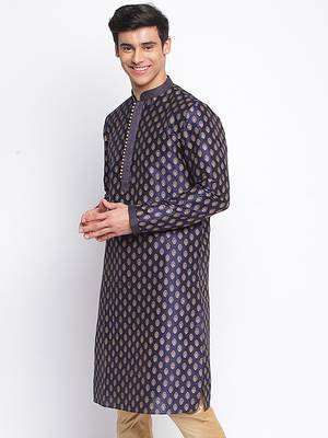 Deep Blue Woven Pattern Straight men kurta 2