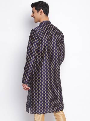 Deep Blue Woven Pattern Straight men kurta 4
