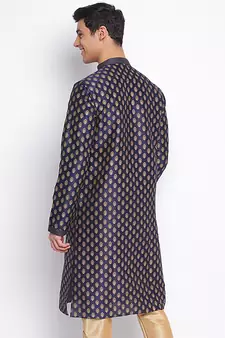 Deep Blue Woven Pattern Straight men kurta
