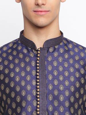 Deep Blue Woven Pattern Straight men kurta 6
