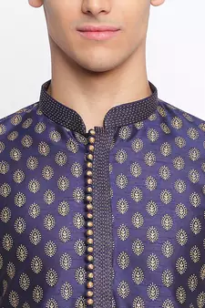 Deep Blue Woven Pattern Straight men kurta