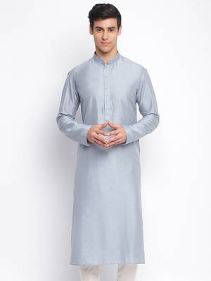 Grey plain Pattern Straight men kurta 1