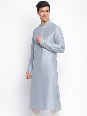 Grey plain Pattern Straight men kurta 2
