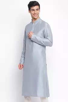 Grey plain Pattern Straight men kurta
