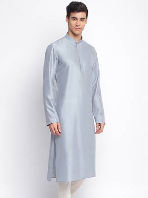 Grey plain Pattern Straight men kurta 3