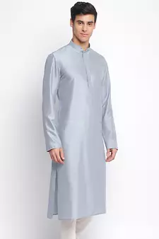 Grey plain Pattern Straight men kurta