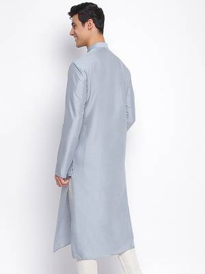 Grey plain Pattern Straight men kurta 4
