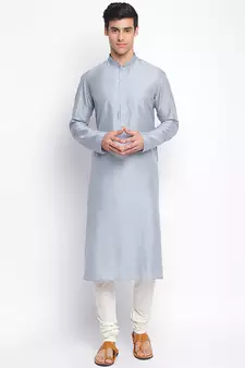Grey plain Pattern Straight men kurta