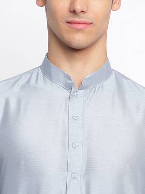 Grey plain Pattern Straight men kurta 6