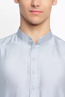 Grey plain Pattern Straight men kurta