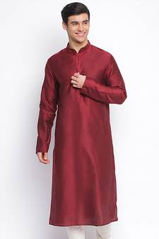 Maroon plain Pattern Straight men kurta