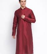 Maroon plain Pattern Straight men kurta