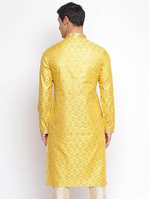 Yellow Woven Pattern Straight men kurta 4