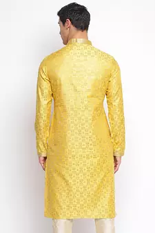Yellow Woven Pattern Straight men kurta