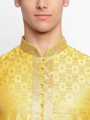 Yellow Woven Pattern Straight men kurta 6