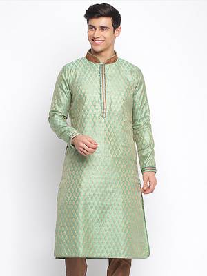 Green Woven Pattern Straight men kurta 1