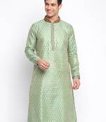 Green Woven Pattern Straight men kurta