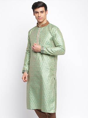 Green Woven Pattern Straight men kurta 2