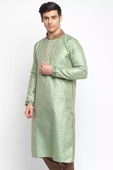 Green Woven Pattern Straight men kurta