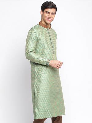 Green Woven Pattern Straight men kurta 3