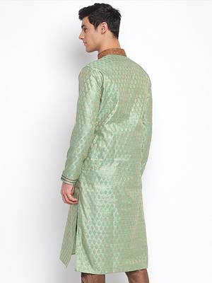 Green Woven Pattern Straight men kurta 4