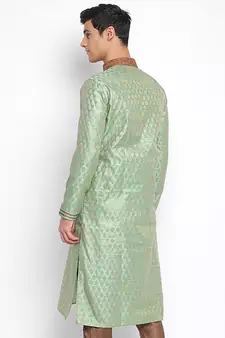 Green Woven Pattern Straight men kurta