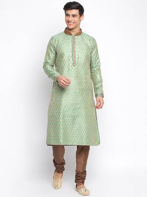 Green Woven Pattern Straight men kurta 5