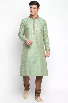Green Woven Pattern Straight men kurta