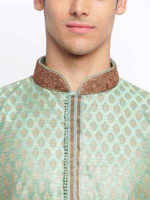 Green Woven Pattern Straight men kurta 6