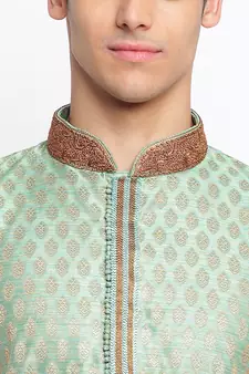 Green Woven Pattern Straight men kurta