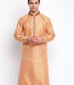 pink Woven Pattern Straight men kurta