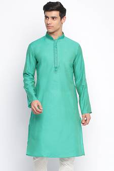 Green plain Pattern Straight men kurta